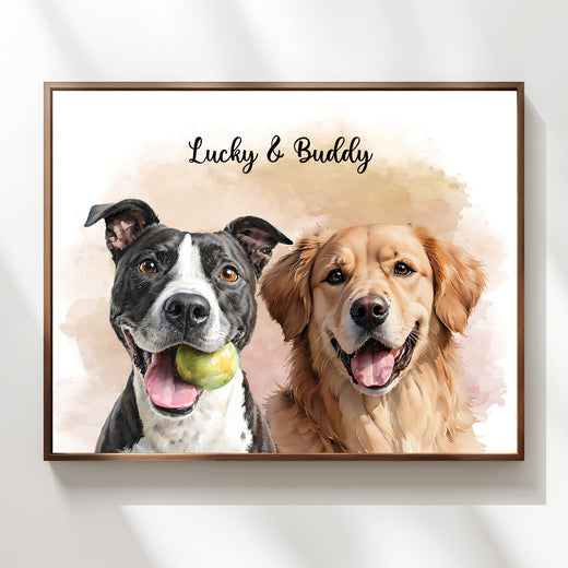 Multi-Pet Portrait - Classic Watercolor Edition