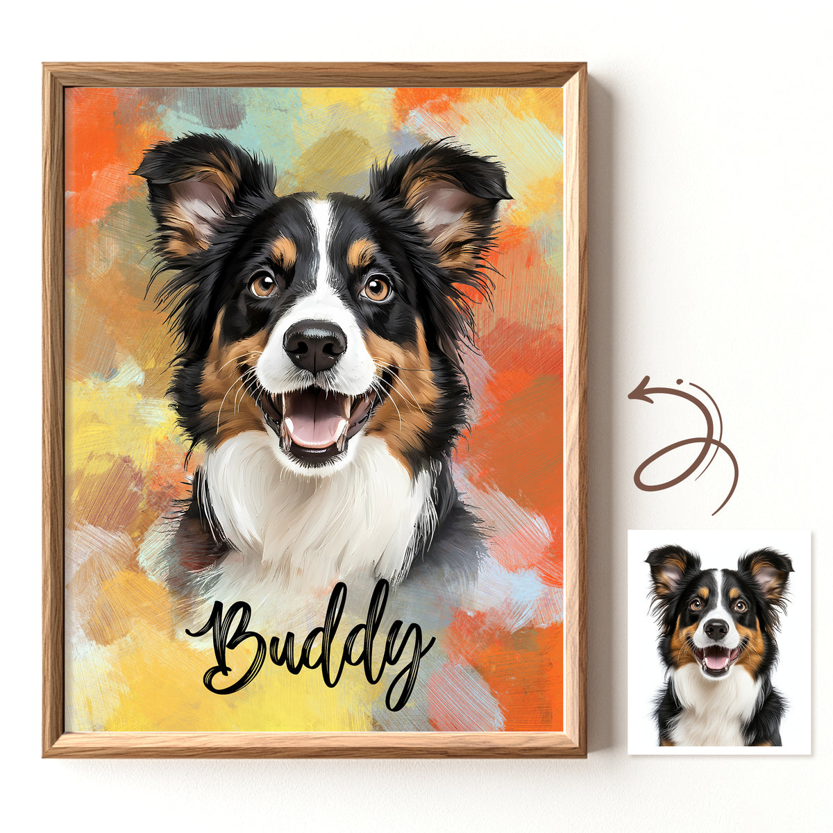 Custom pet portrait artwork preview by Gleamify