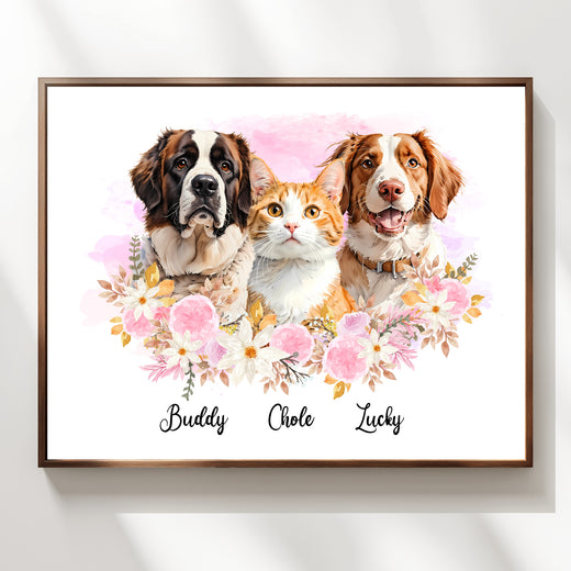Multi-Pet Portrait - Floral Elegance Edition