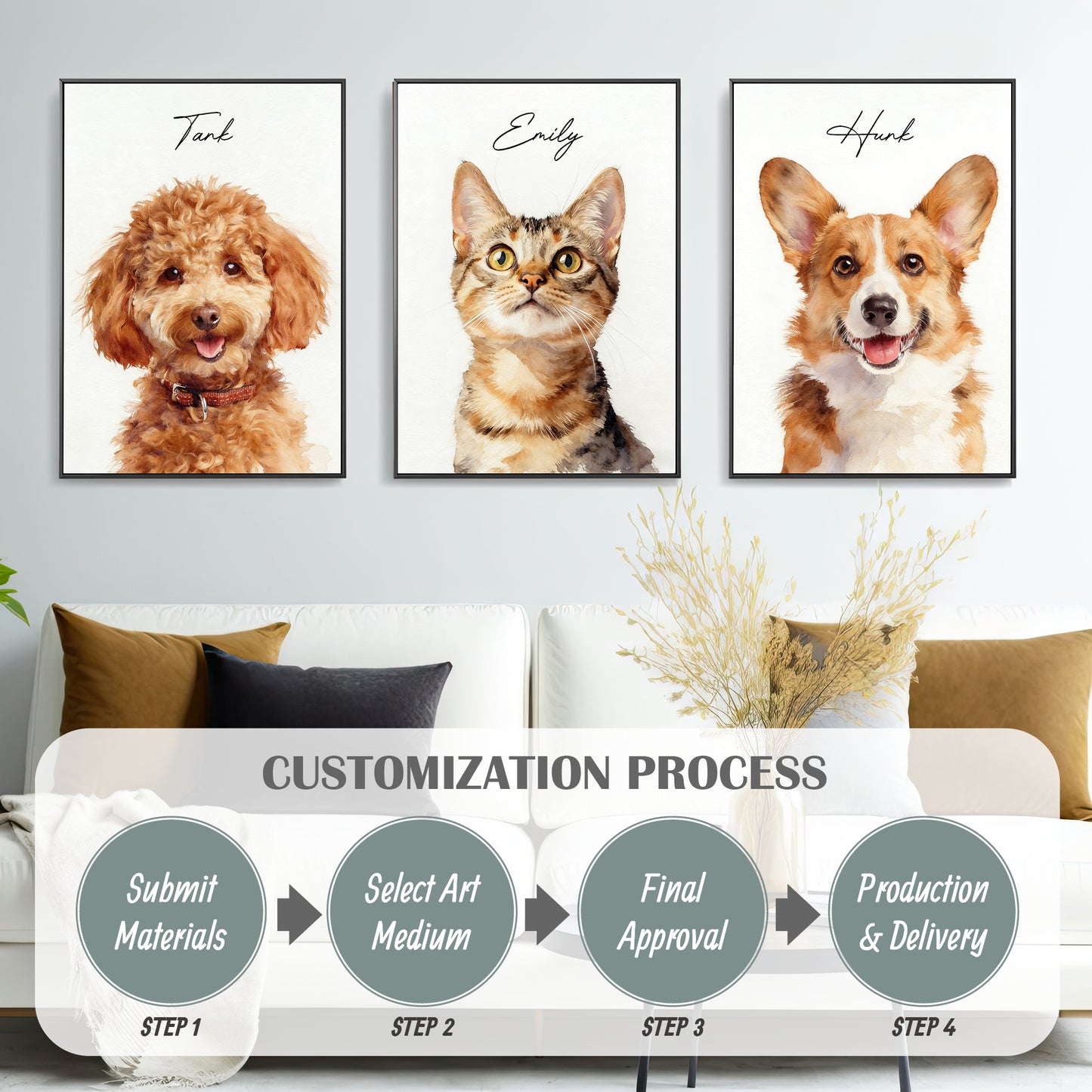 Custom pet portrait artwork preview by Gleamify