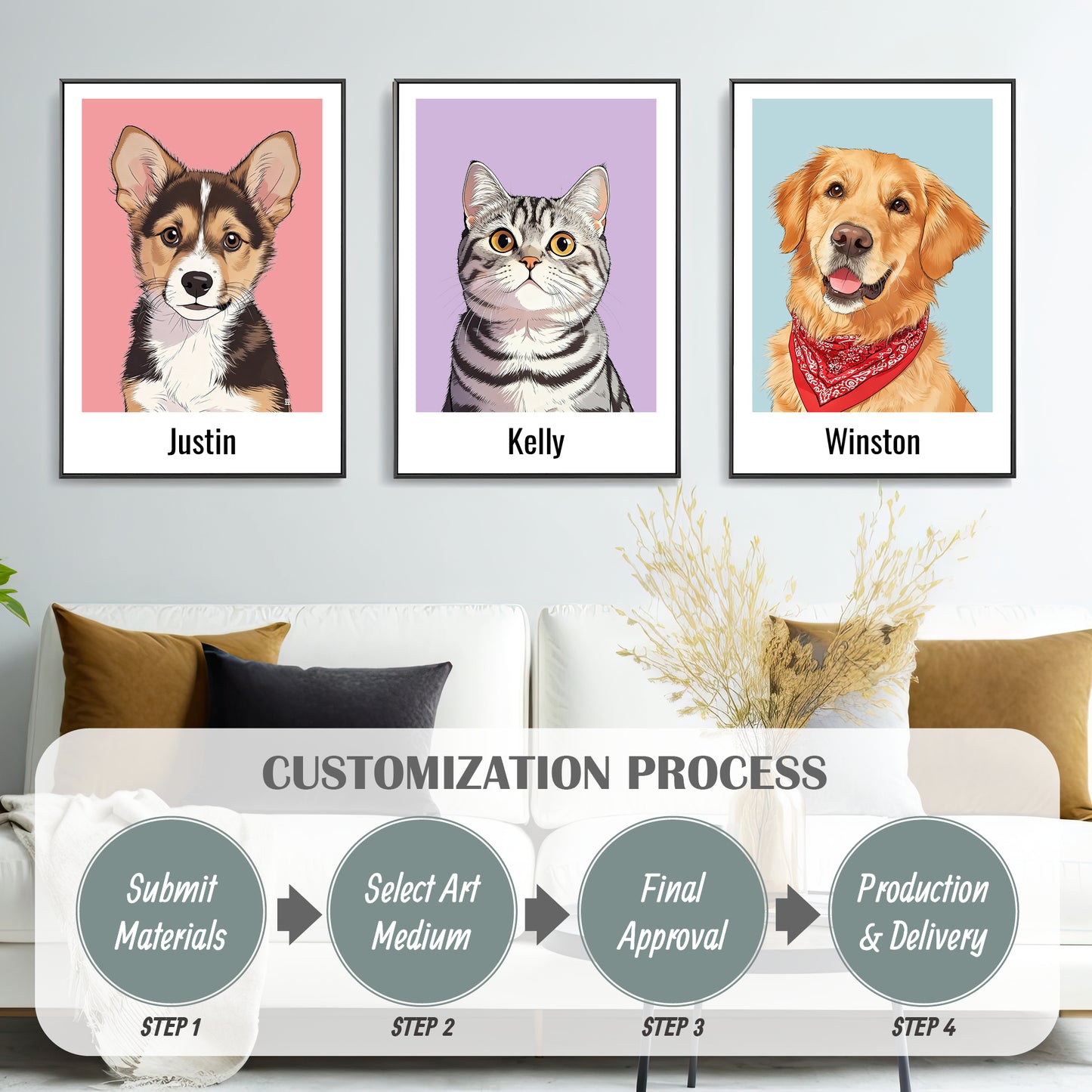 Custom pet portrait artwork preview by Gleamify