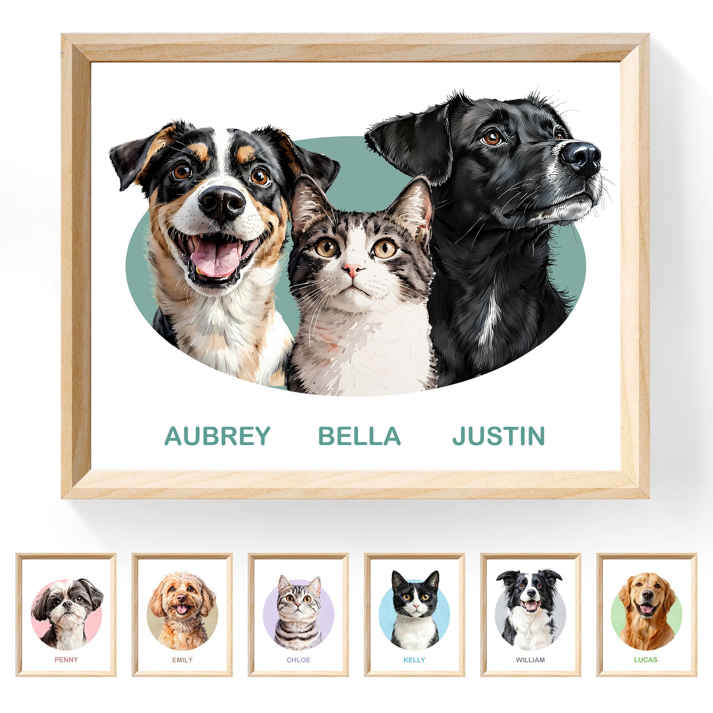 Multi-Pet Portrait - Halo Frame Edition