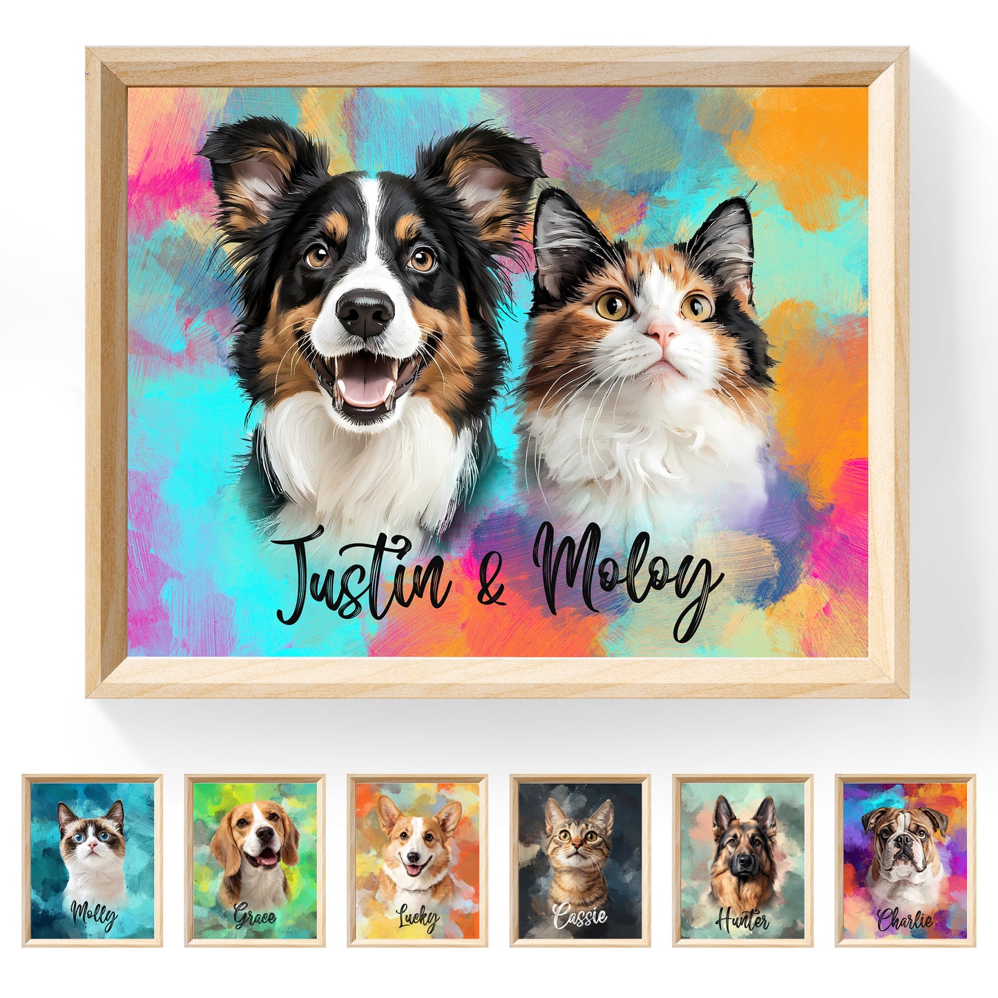 Multi-Pet Portrait - Painterly Oil Edition