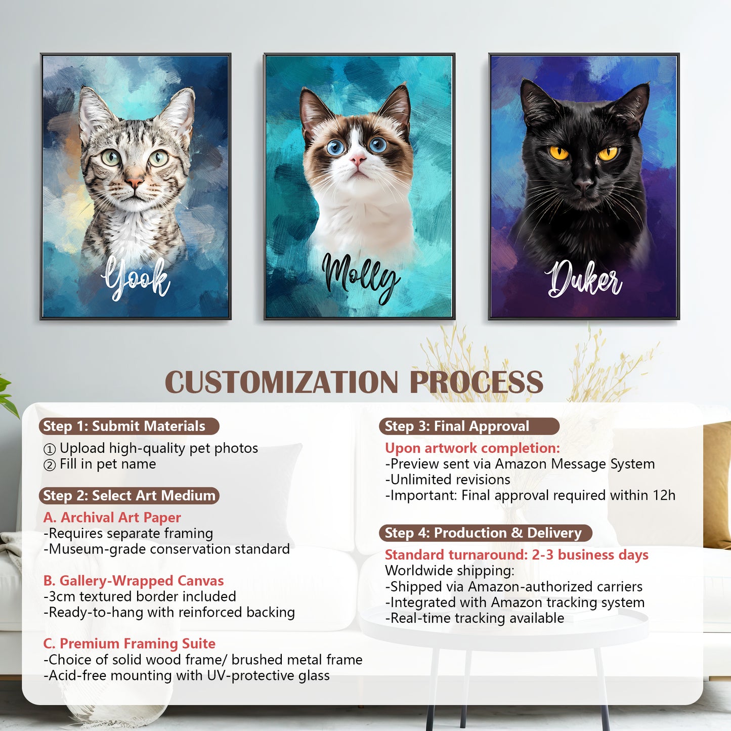 Multi-Pet Portrait - Painterly Oil Edition