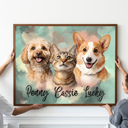 Multi-Pet Portrait - Painterly Oil Edition