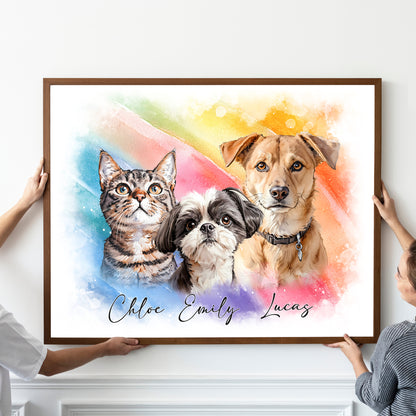 Multi-Pet Portrait - Rainbow Dreams Edition
