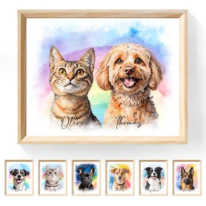 Multi-Pet Portrait - Rainbow Dreams Edition