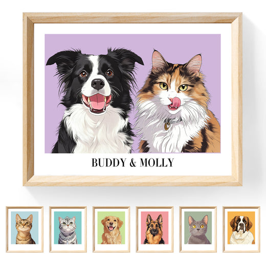 Multi-Pet Portrait - Modern Illustration Edition