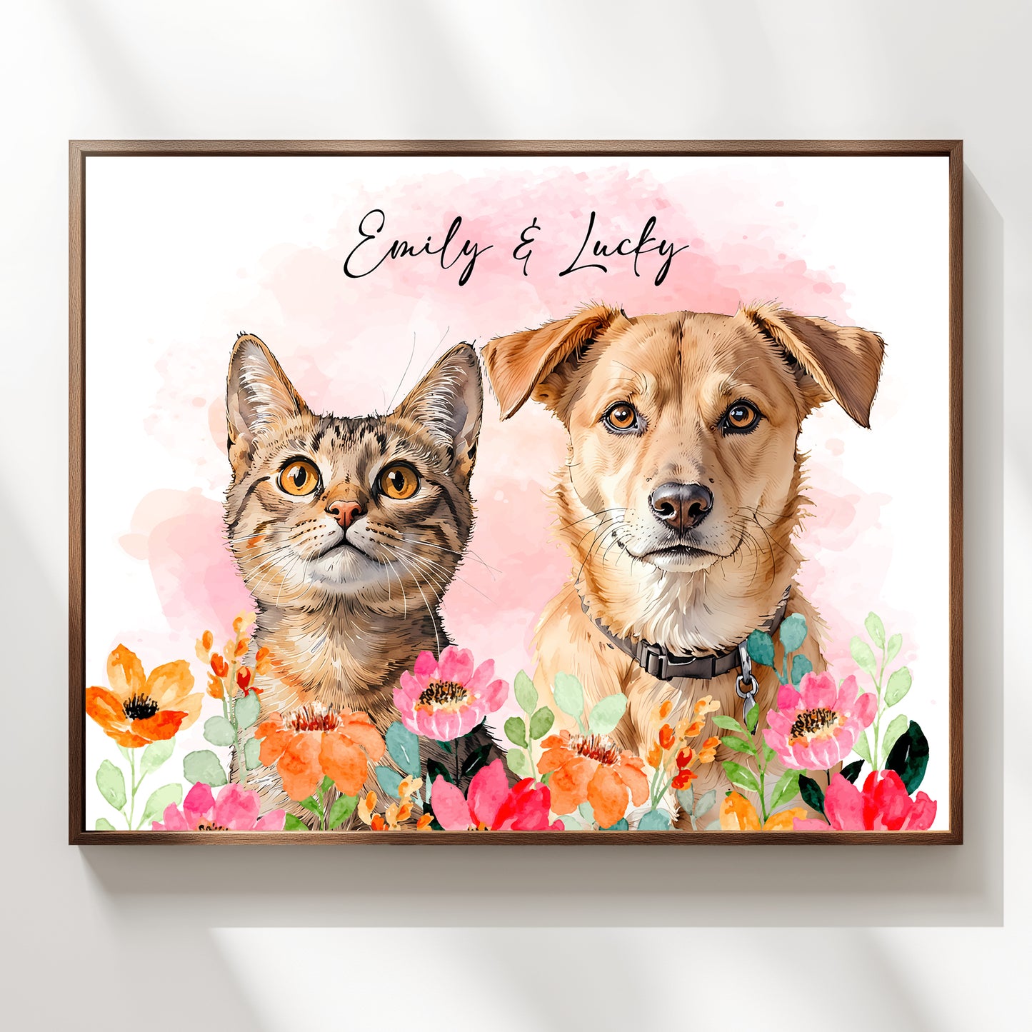 Multi-Pet Portrait - Flowers & Companions Edition custom multi-pet portrait artwork