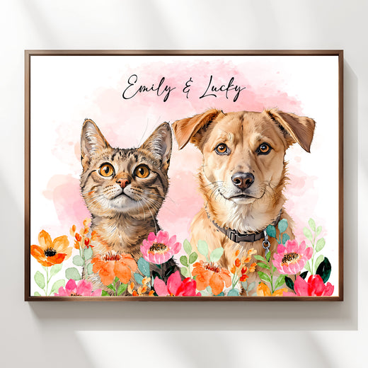 Multi-Pet Portrait - Flowers & Companions Edition