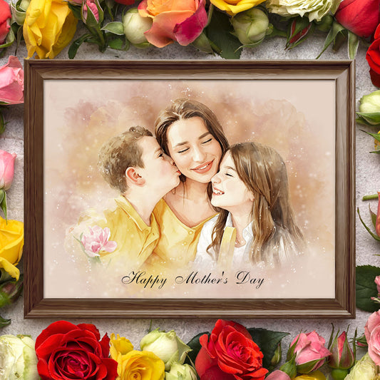 The Memory Portrait - Editorial Watercolor Horizontal Edition custom memory portrait artwork