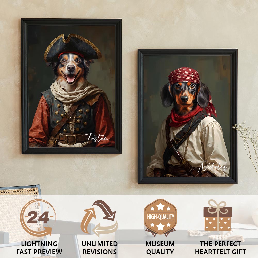 Adventurer royal pet portrait artwork preview by Gleamify