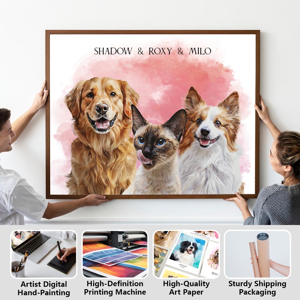 Custom watercolor pet portrait artwork preview by Gleamify