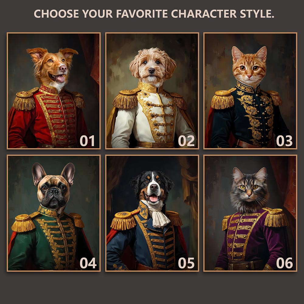 Commander royal pet portrait artwork preview by Gleamify