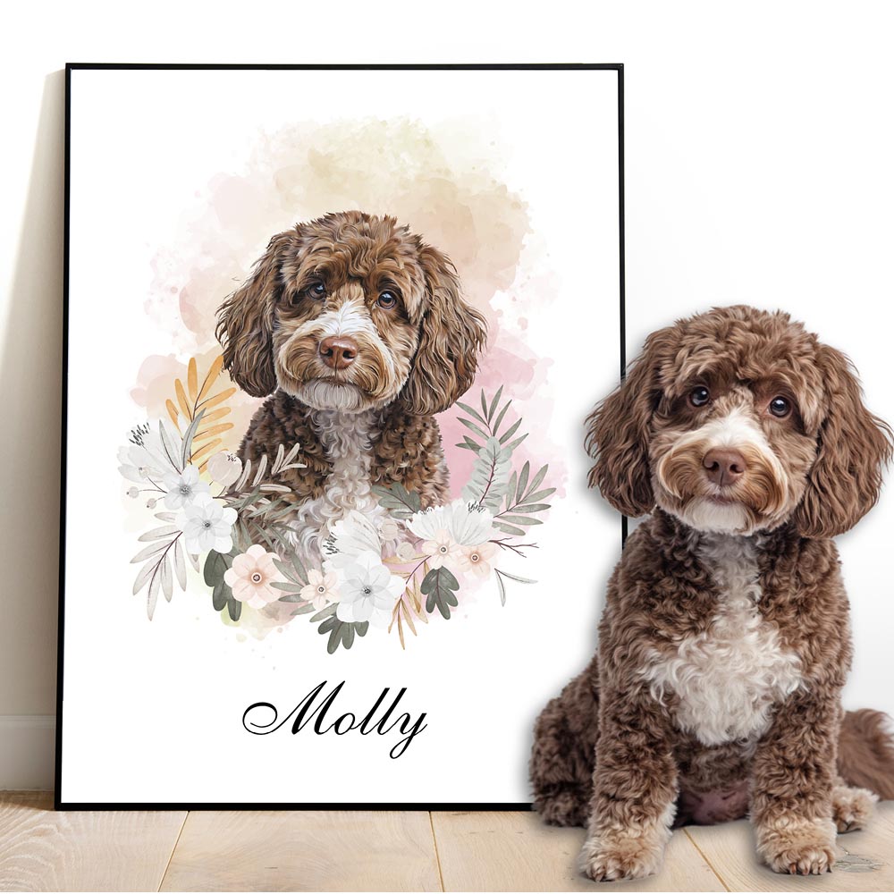 Custom pet portrait artwork preview by Gleamify