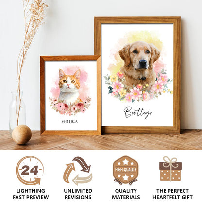 Multi-Pet Portrait - Floral Elegance Edition