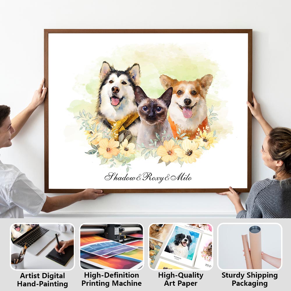 Multi-Pet Portrait - Floral Elegance Edition