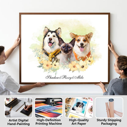 Multi-Pet Portrait - Floral Elegance Edition