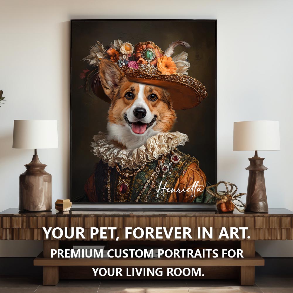 Noble Lady royal pet portrait artwork preview by Gleamify