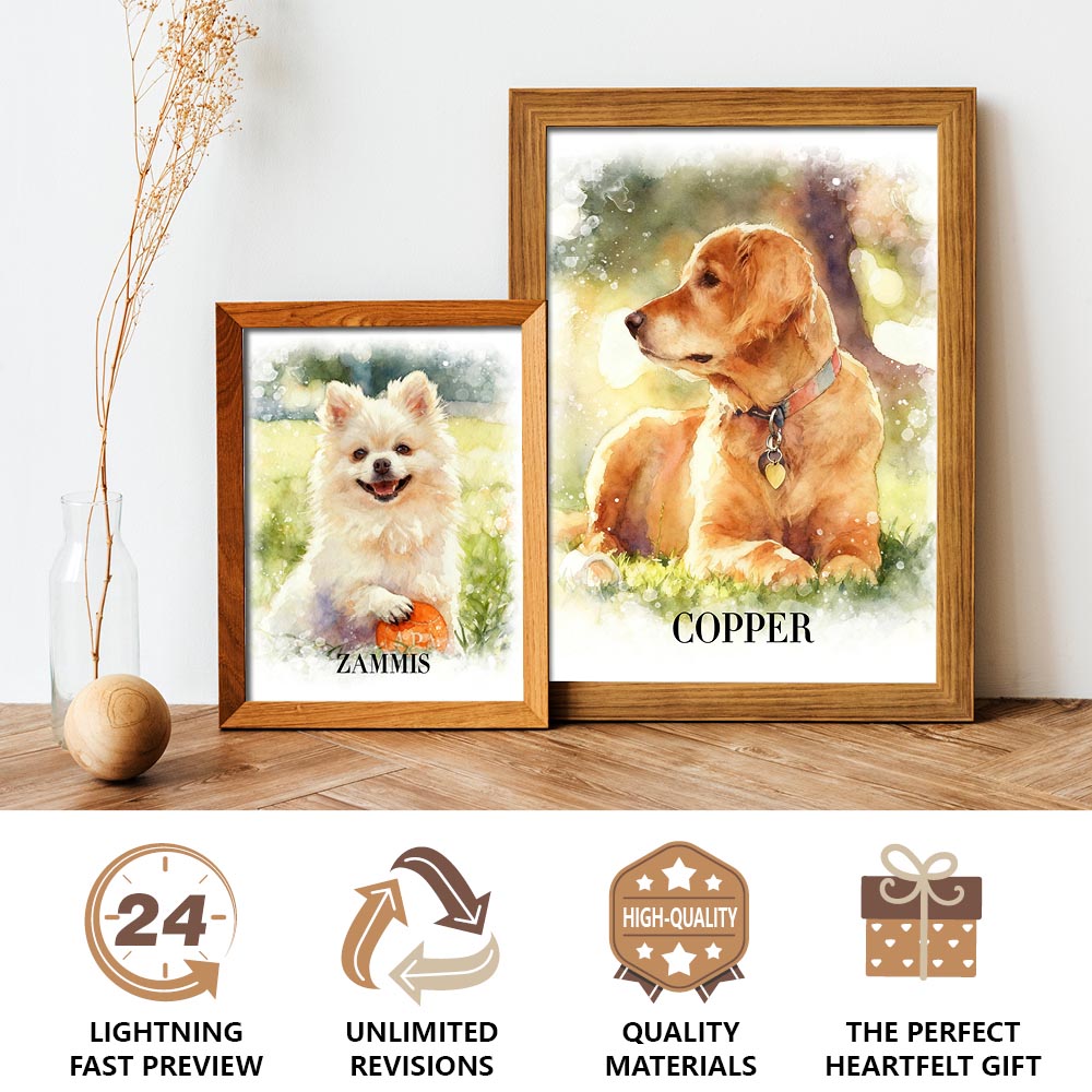 Personalized watercolor pet portrait detail