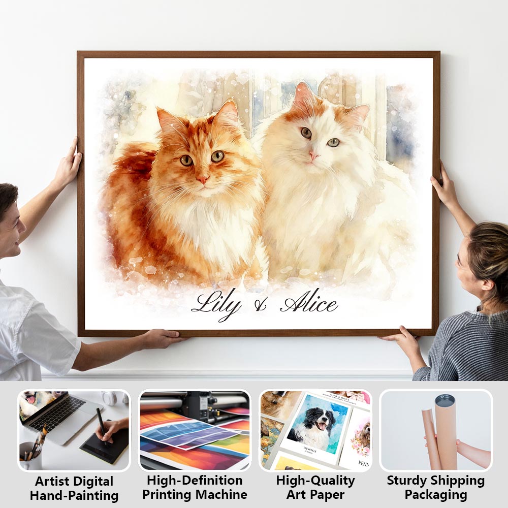 Custom watercolor dog or cat portrait example