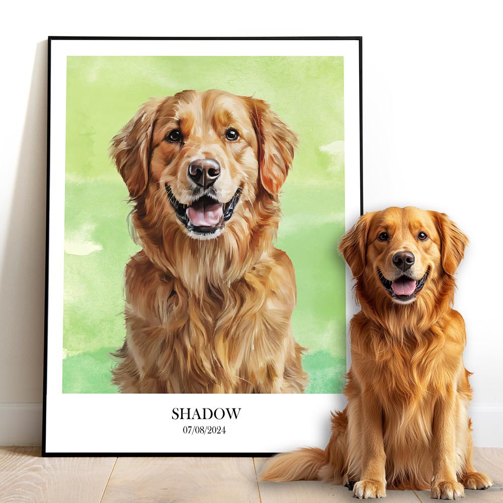 Custom pet portrait artwork preview by Gleamify