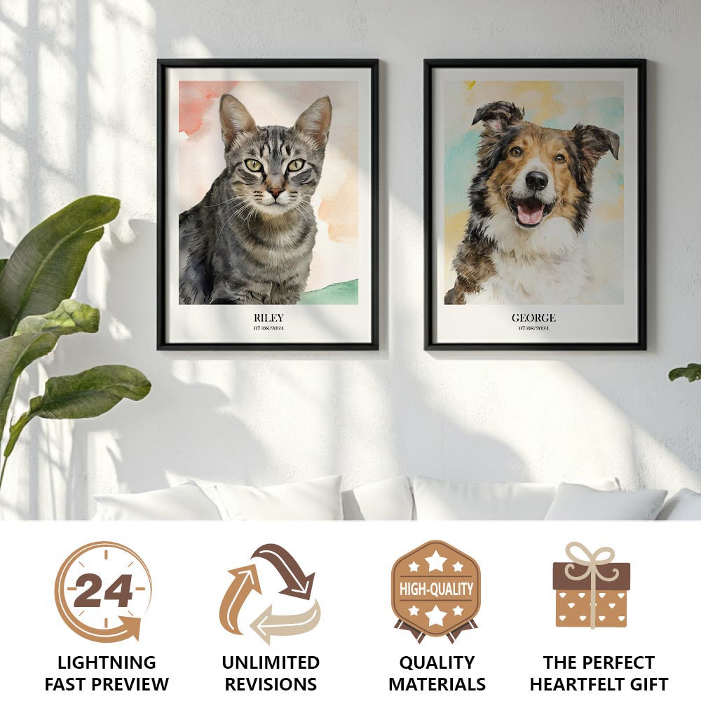 Custom pet portrait artwork preview by Gleamify