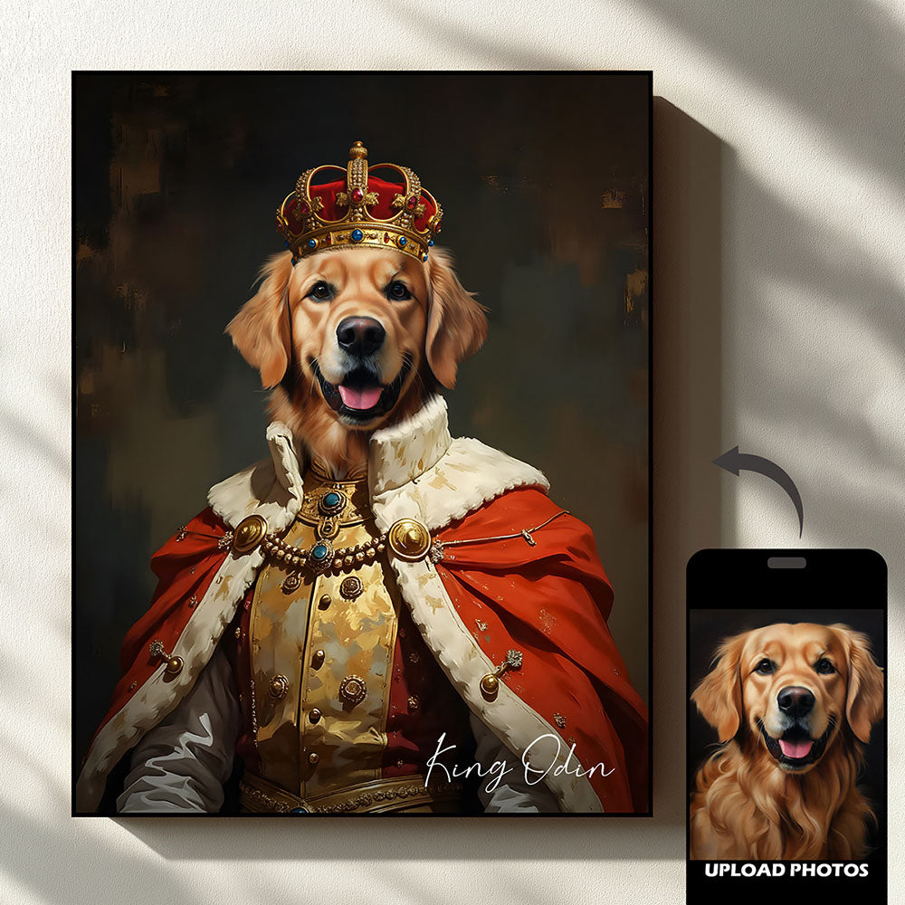 The King Pet Portrait - Crimson Throne custom royal pet portrait