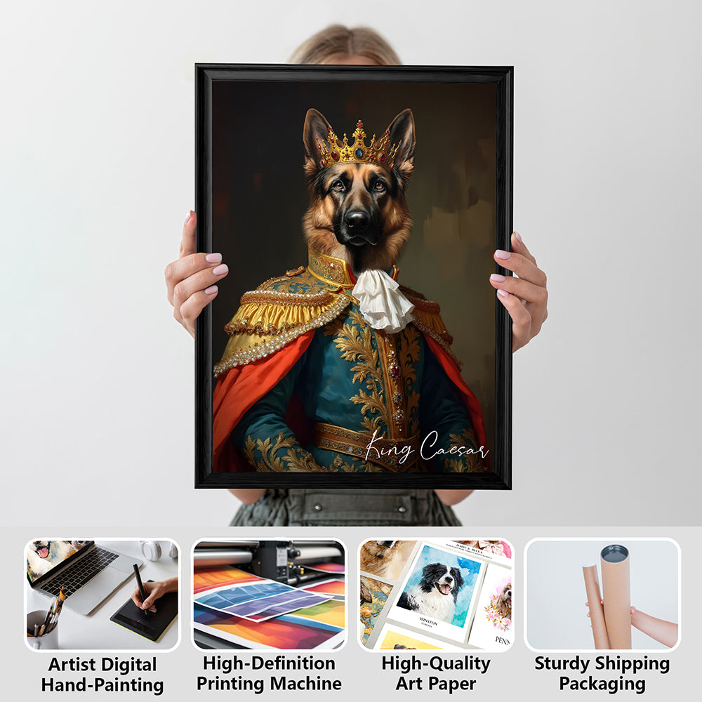Personalized king pet portrait artwork detail