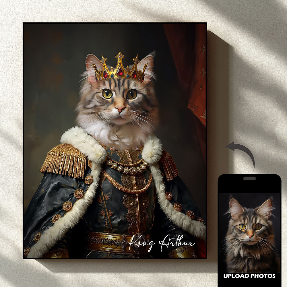 Personalized pet portrait in king costume
