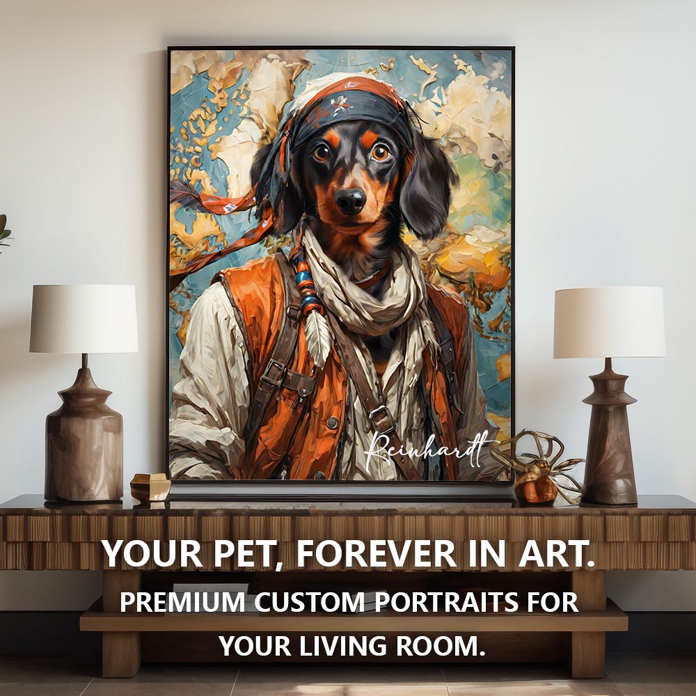 The Traveler Pet Portrait - Sandstone Journey Edition custom royal pet portrait artwork
