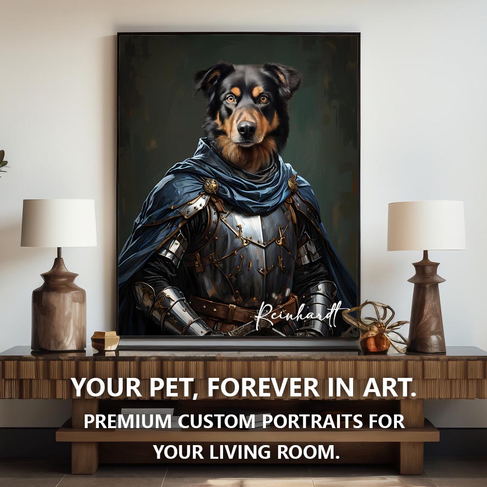 Warrior royal pet portrait artwork preview by Gleamify