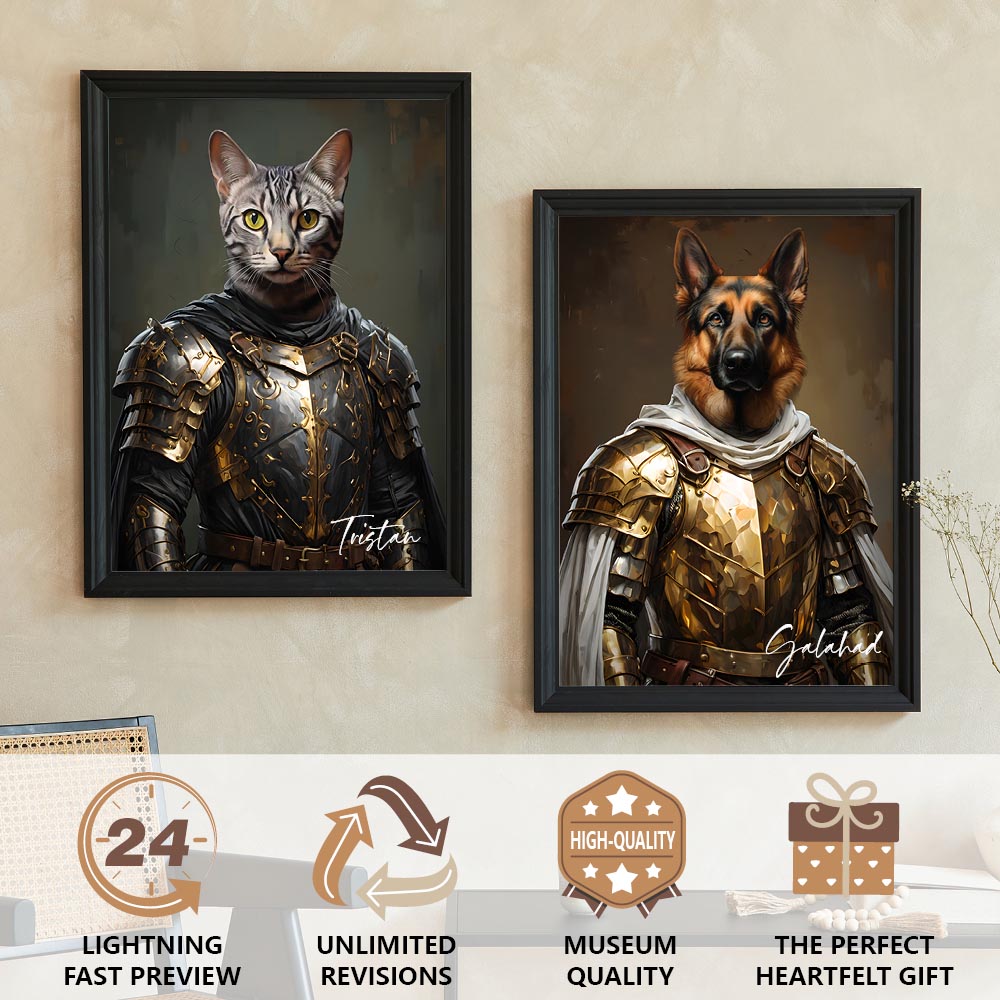Warrior royal pet portrait artwork preview by Gleamify