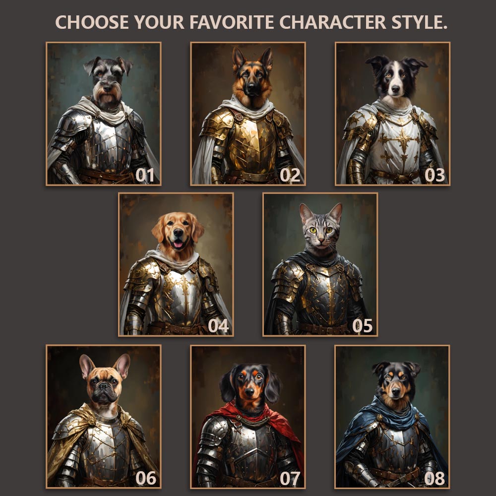 Warrior royal pet portrait artwork preview by Gleamify